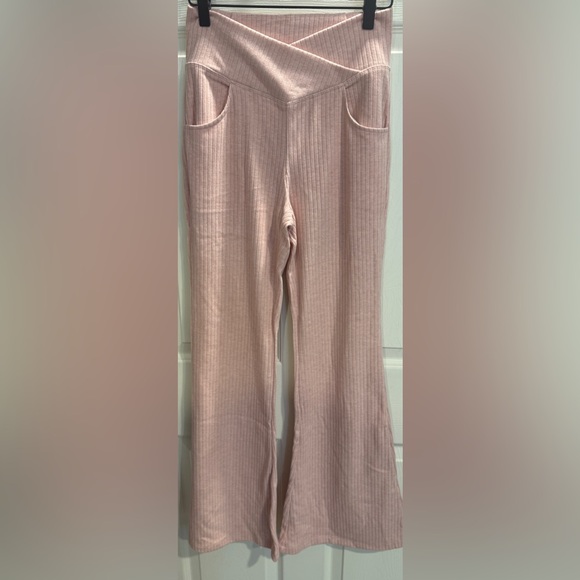 Halara Ribbed Knit High Waisted Crossover Flare Pants Tummy Control NWT - Picture 6 of 15